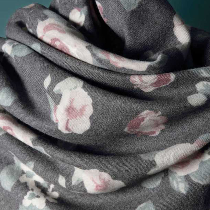 Chal tibetano con Buddha Stones, rosa de jardín, bufanda de viaje acogedora para otoño e invierno