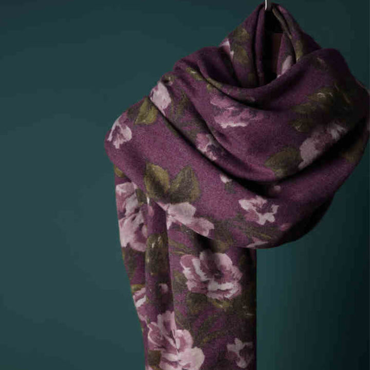 Chal tibetano con Buddha Stones, rosa de jardín, bufanda de viaje acogedora para otoño e invierno - Violeta mediana roja 190 x 65 cm - image 0
