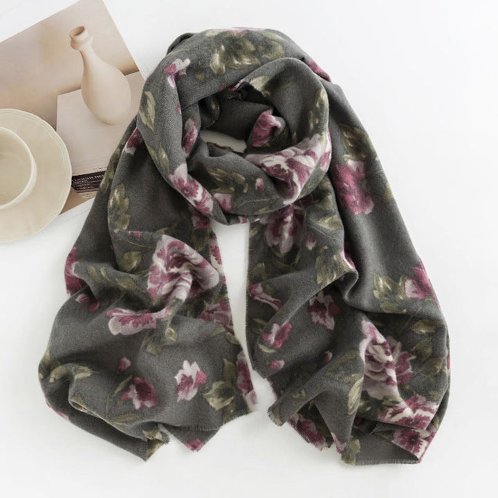 Chal de jardín con flores de rosas tibetanas y Buddha Stones, bufanda acogedora para otoño e invierno  - Cardo gris 200*60 cm - image 22