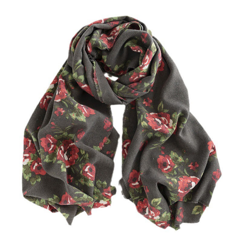 Chal de jardín con flores de rosas tibetanas y Buddha Stones, bufanda acogedora para otoño e invierno