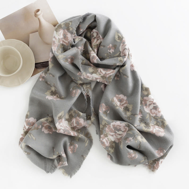 Chal de jardín con flores de rosas tibetanas y Buddha Stones, bufanda acogedora para otoño e invierno  - Gris claro MistyRose 200*60 cm - image 24