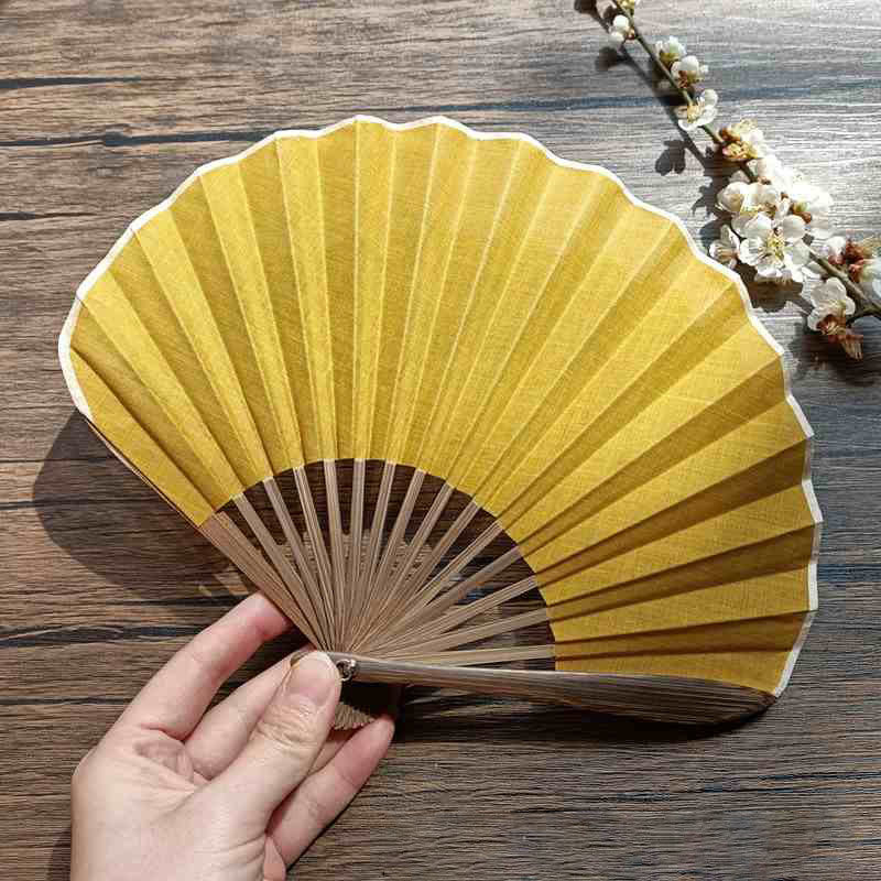 Abanico plegable de bambú de mano con forma de concha de color sólido retro con Buddha Stones