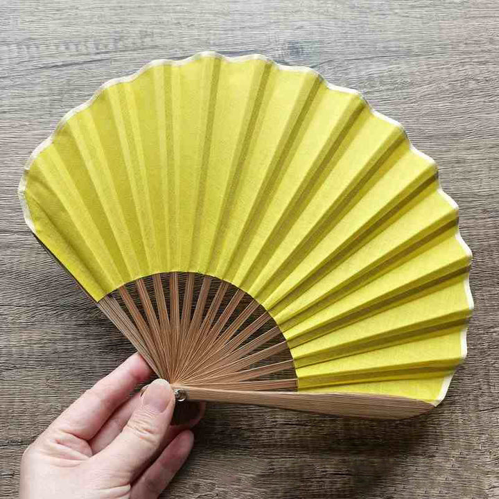 Abanico plegable de bambú de mano con forma de concha de color sólido retro con Buddha Stones - Amarillo 22 cm - image 22