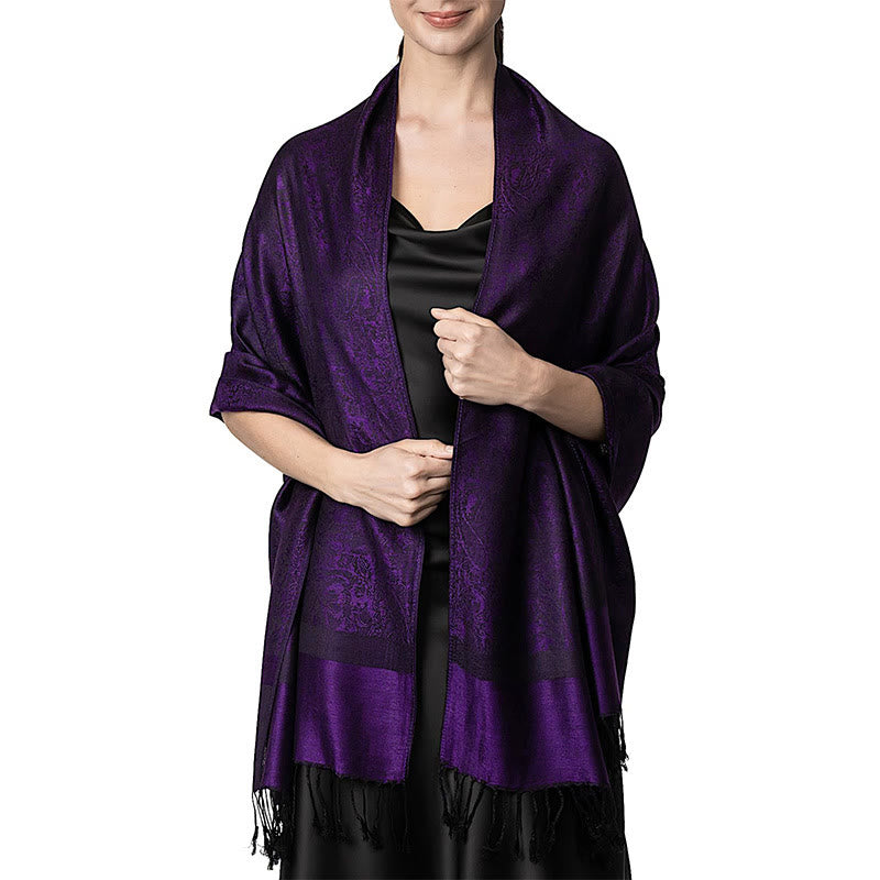Chal de borlas de jacquard tibetano con Buddha Stones y anacardo para primavera, otoño e invierno, cálido y acogedor - Púrpura 180*70cm - image 36