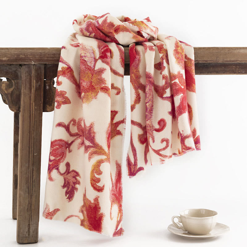 Chal con estampado de flores rojas tibetanas y Buddha Stones para otoño e invierno, suave y cálido