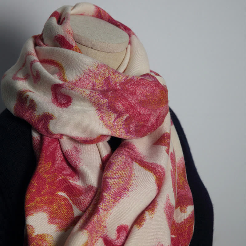 Chal con estampado de flores rojas tibetanas y Buddha Stones para otoño e invierno, suave y cálido