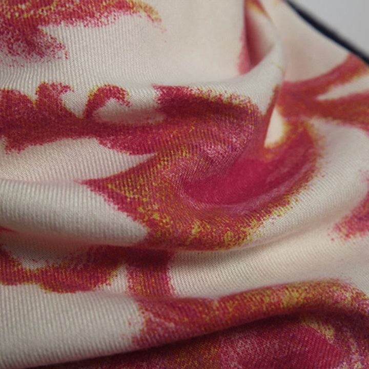 Chal con estampado de flores rojas tibetanas y Buddha Stones para otoño e invierno, suave y cálido