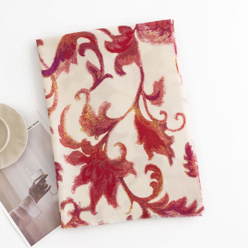 Chal con estampado de flores rojas tibetanas y Buddha Stones para otoño e invierno, suave y cálido