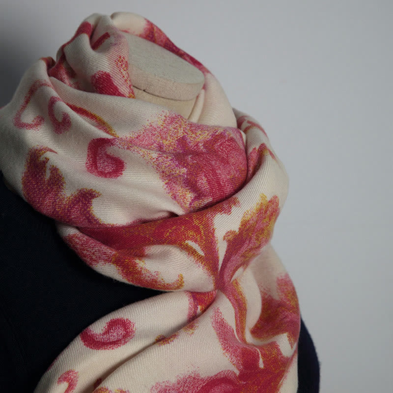 Chal con estampado de flores rojas tibetanas y Buddha Stones para otoño e invierno, suave y cálido
