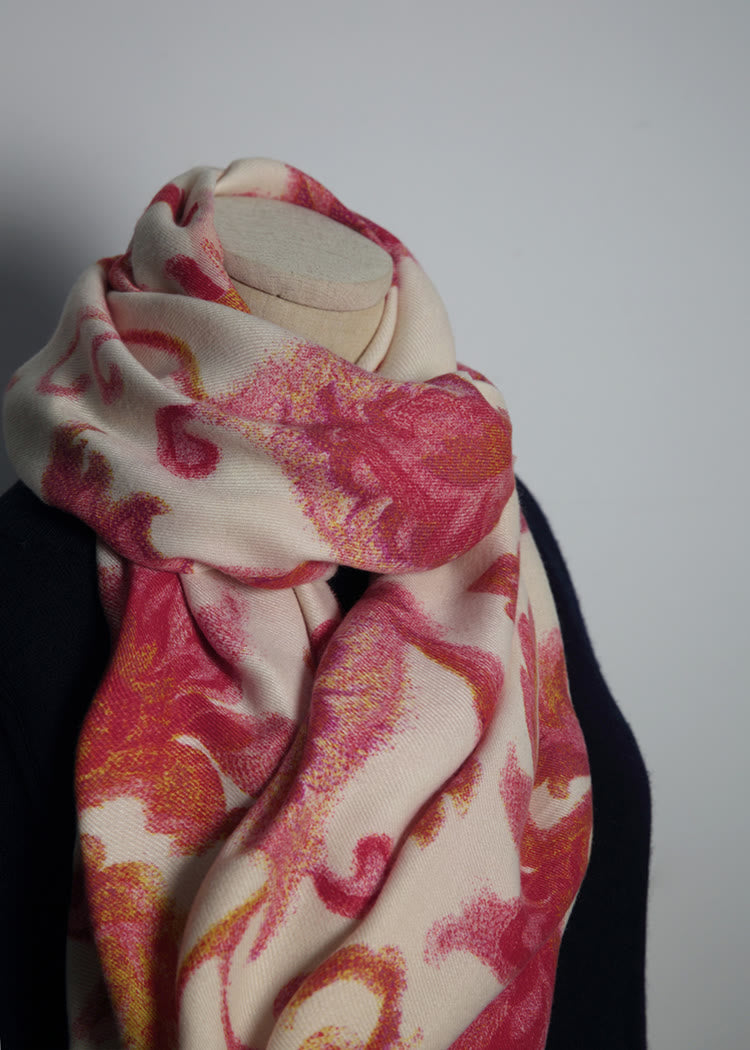 Chal con estampado de flores rojas tibetanas y Buddha Stones para otoño e invierno, suave y cálido