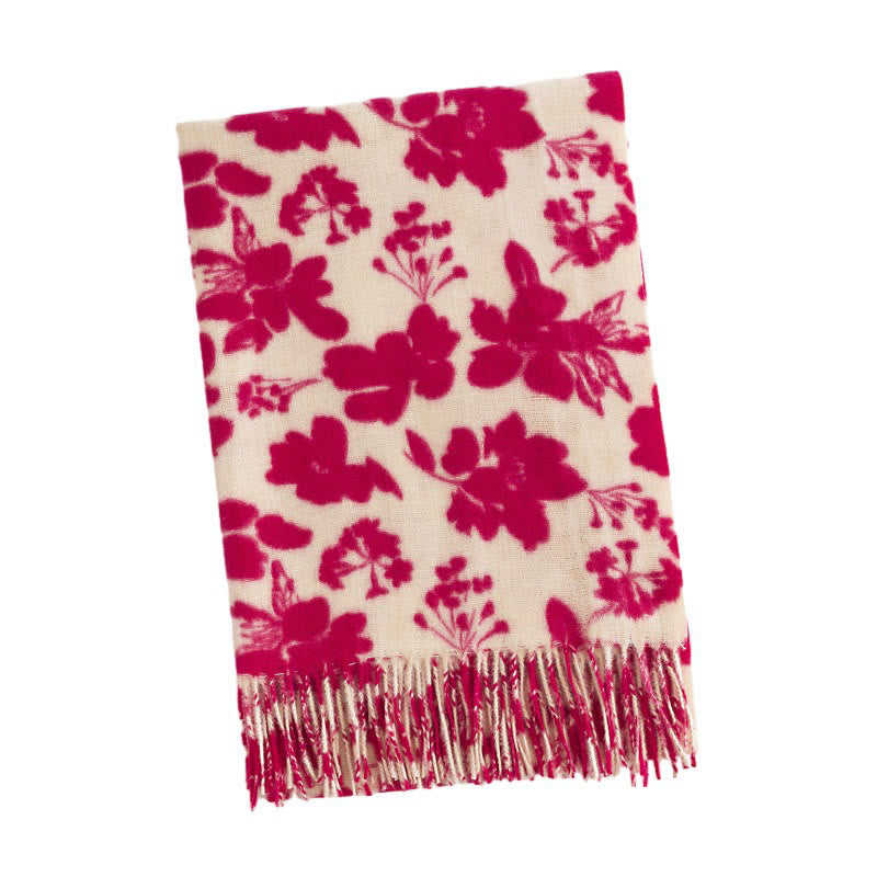Chal con borlas y estampado de ramas de flores de rosas tibetanas con Buddha Stones para otoño e invierno, bufanda suave y cálida - Rosa oscuro 180*65 cm - image 3