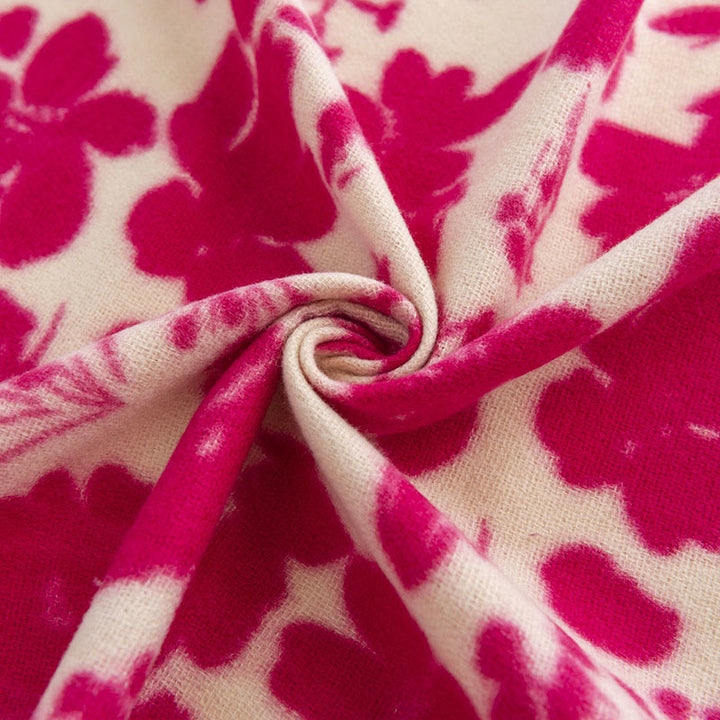 Chal con borlas y estampado de ramas de flores de rosas tibetanas con Buddha Stones para otoño e invierno, bufanda suave y cálida