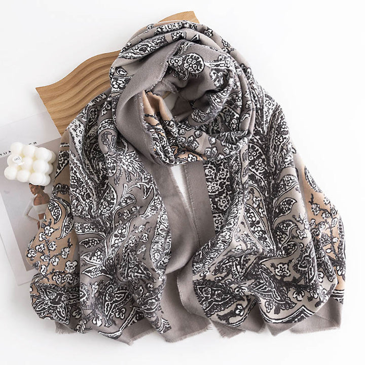 Chal con estampado étnico tibetano de flores y Buddha Stones para otoño e invierno, suave y cálido - image 2