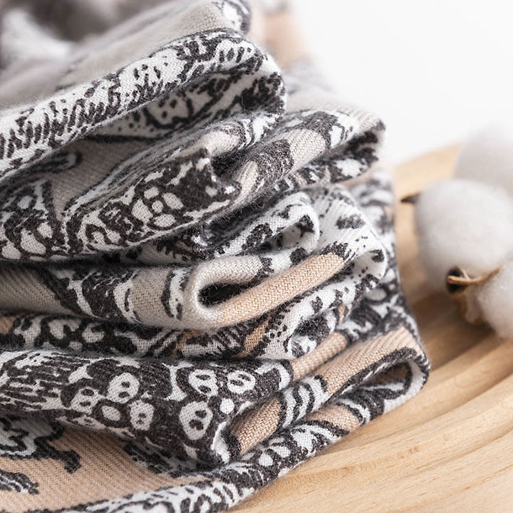Chal con estampado étnico tibetano de flores y Buddha Stones para otoño e invierno, suave y cálido