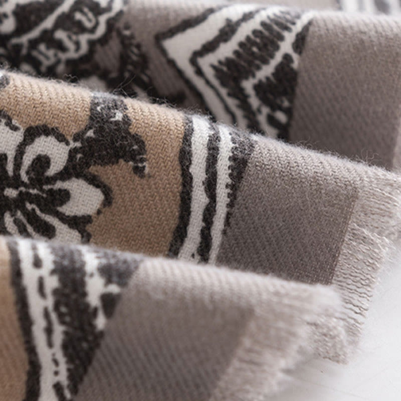 Chal con estampado étnico tibetano de flores y Buddha Stones para otoño e invierno, suave y cálido