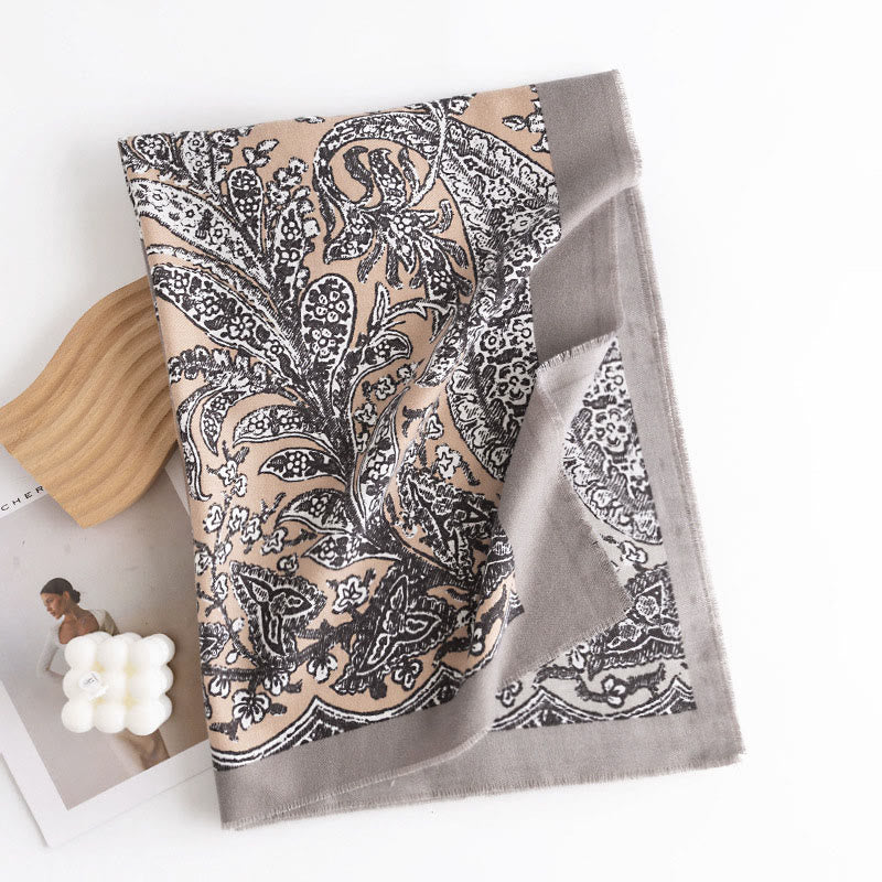 Chal con estampado étnico tibetano de flores y Buddha Stones para otoño e invierno, suave y cálido