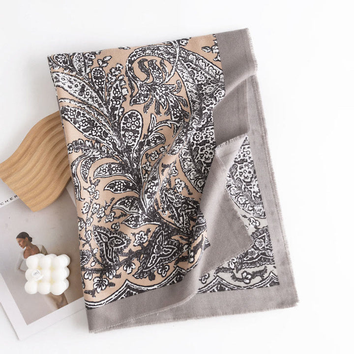 Chal con estampado étnico tibetano de flores y Buddha Stones para otoño e invierno, suave y cálido