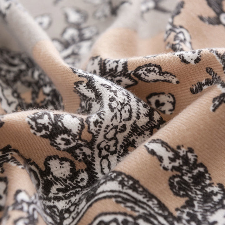 Chal con estampado étnico tibetano de flores y Buddha Stones para otoño e invierno, suave y cálido
