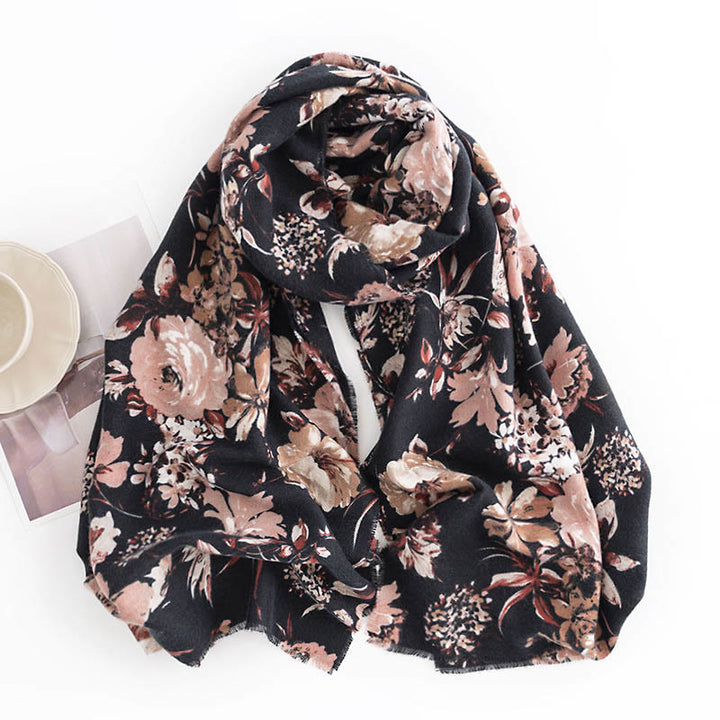 Chal con estampado de flores de crisantemo tibetano , Buddha Stones , rosa, otoño e invierno, suave y cálido