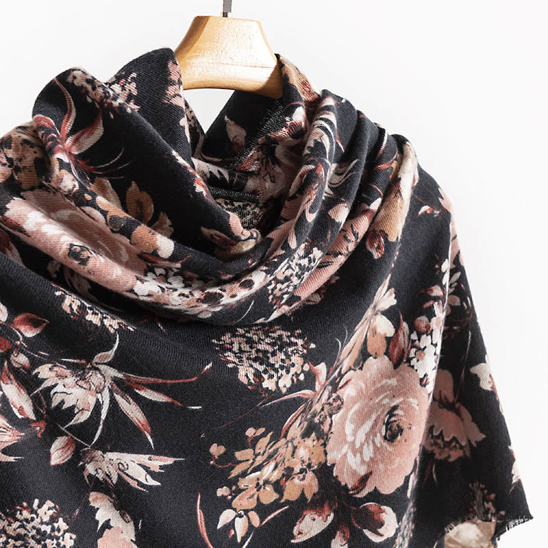 Chal con estampado de flores de crisantemo tibetano , Buddha Stones , rosa, otoño e invierno, suave y cálido - image 3