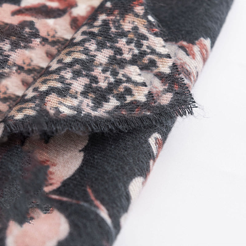 Chal con estampado de flores de crisantemo tibetano , Buddha Stones , rosa, otoño e invierno, suave y cálido