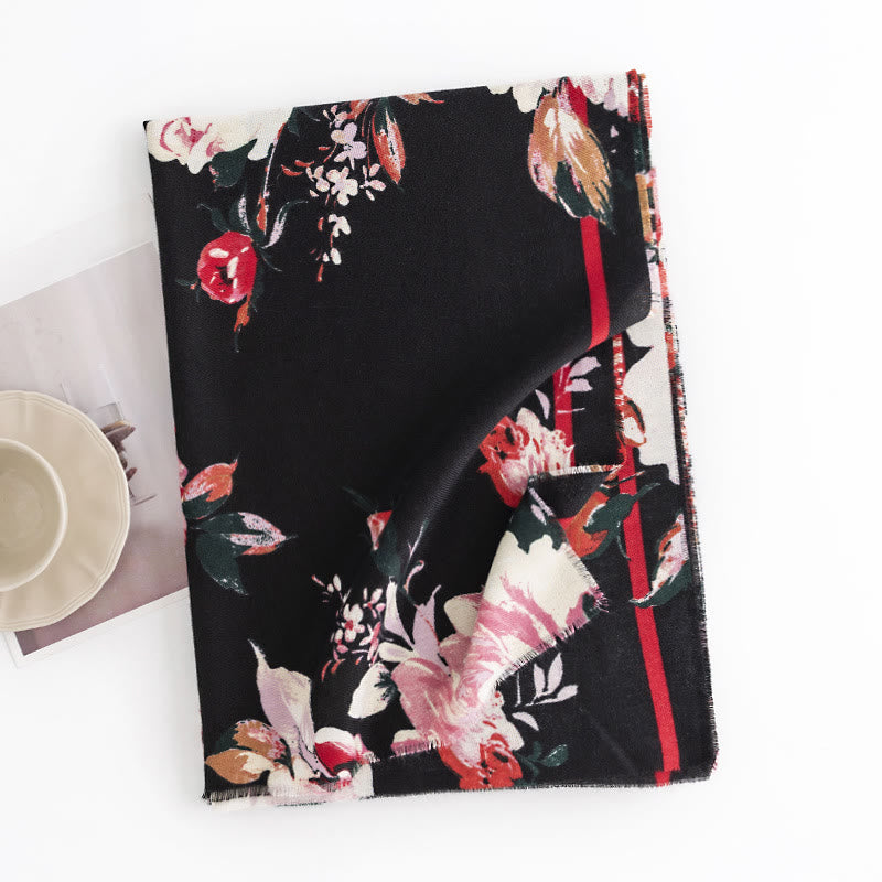 Chal con estampado de flores de peonía y rosas tibetanas con Buddha Stones, bufanda cálida y acogedora para otoño e invierno