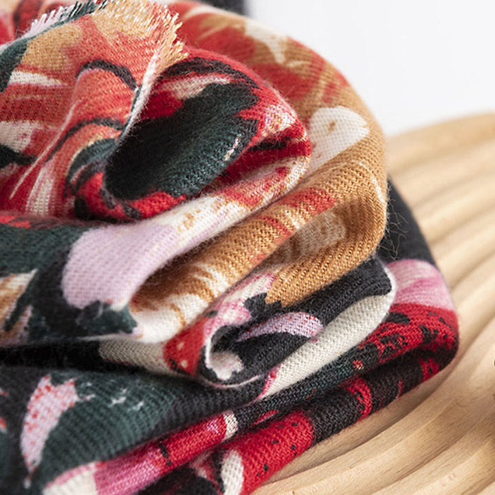 Chal con estampado de flores de peonía y rosas tibetanas con Buddha Stones, bufanda cálida y acogedora para otoño e invierno