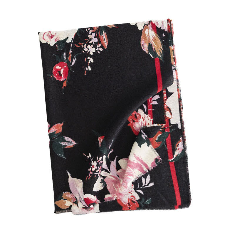 Chal con estampado de flores de peonía y rosas tibetanas con Buddha Stones, bufanda cálida y acogedora para otoño e invierno