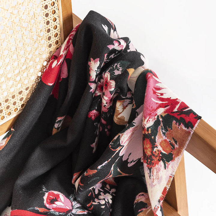 Chal con estampado de flores de peonía y rosas tibetanas con Buddha Stones, bufanda cálida y acogedora para otoño e invierno