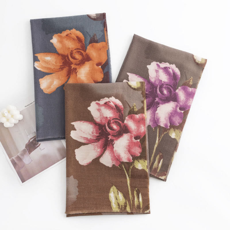 Chal tibetano con Buddha Stones , estilo artístico, estampado de hibisco sirio, bufanda cálida y acogedora para otoño e invierno - image 18