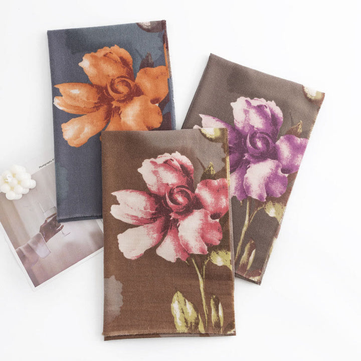 Chal tibetano con Buddha Stones , estilo artístico, estampado de hibisco sirio, bufanda cálida y acogedora para otoño e invierno - image 18