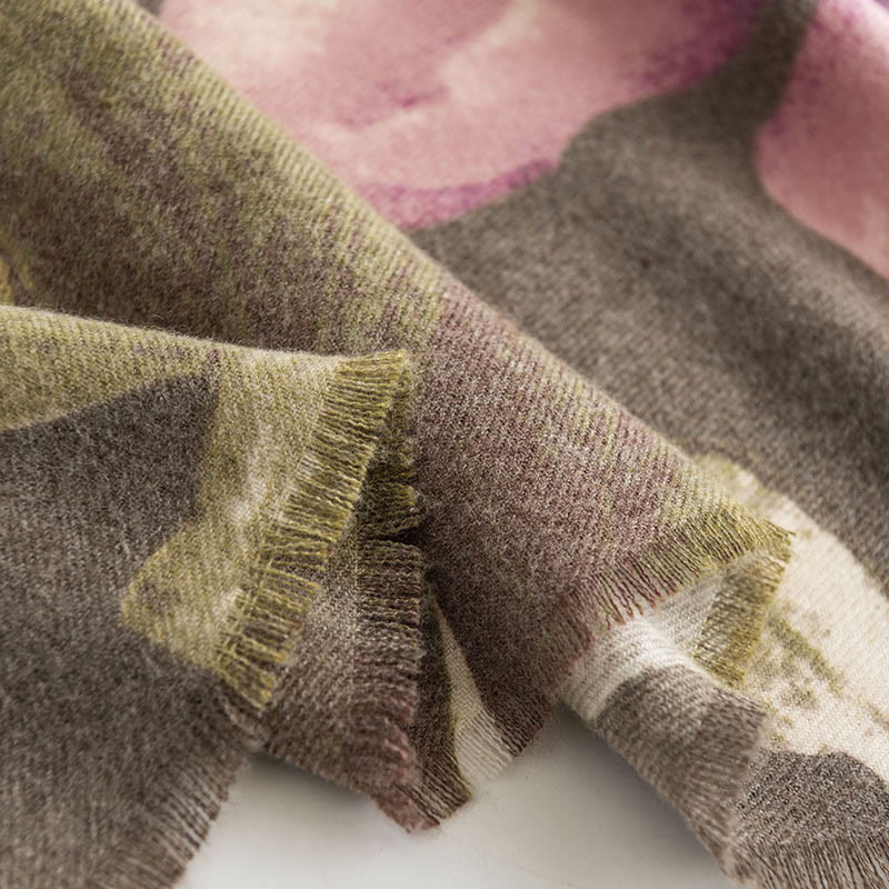 Chal tibetano con Buddha Stones , estilo artístico, estampado de hibisco sirio, bufanda cálida y acogedora para otoño e invierno