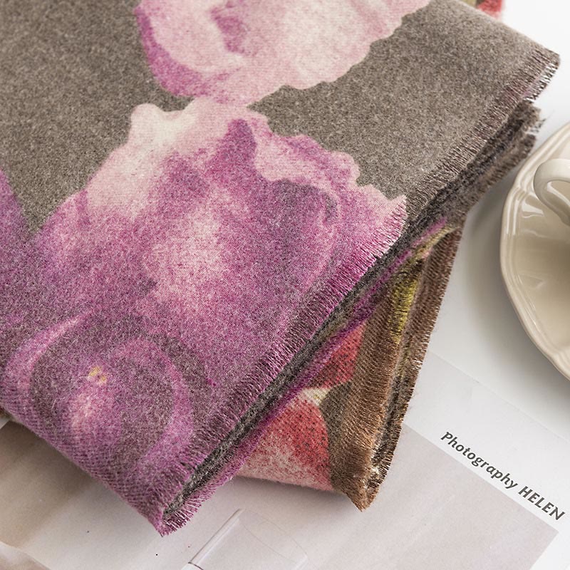 Chal tibetano con Buddha Stones , estilo artístico, estampado de hibisco sirio, bufanda cálida y acogedora para otoño e invierno