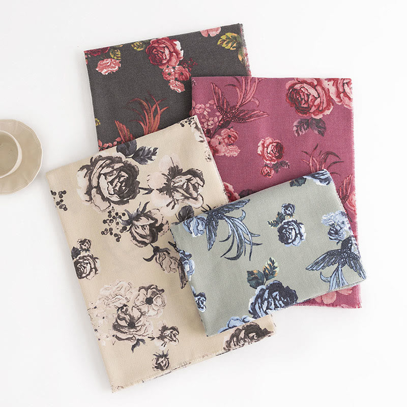 Chal tibetano con Buddha Stones , estilo jardín, estampado de flores de rosas, bufanda suave y cálida para otoño e invierno