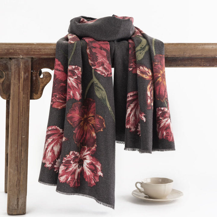 Chal tibetano con Buddha Stones , elegante estampado de flores, bufanda suave y cálida para otoño e invierno