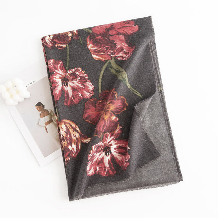 Chal tibetano con Buddha Stones , elegante estampado de flores, bufanda suave y cálida para otoño e invierno