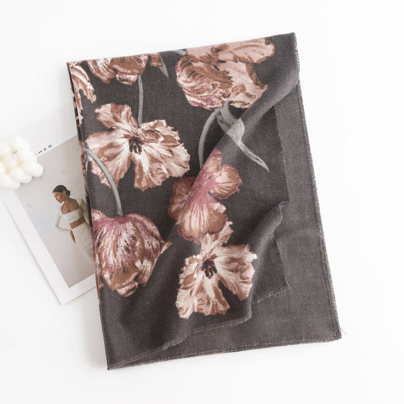 Chal tibetano con Buddha Stones , elegante estampado de flores, bufanda suave y cálida para otoño e invierno