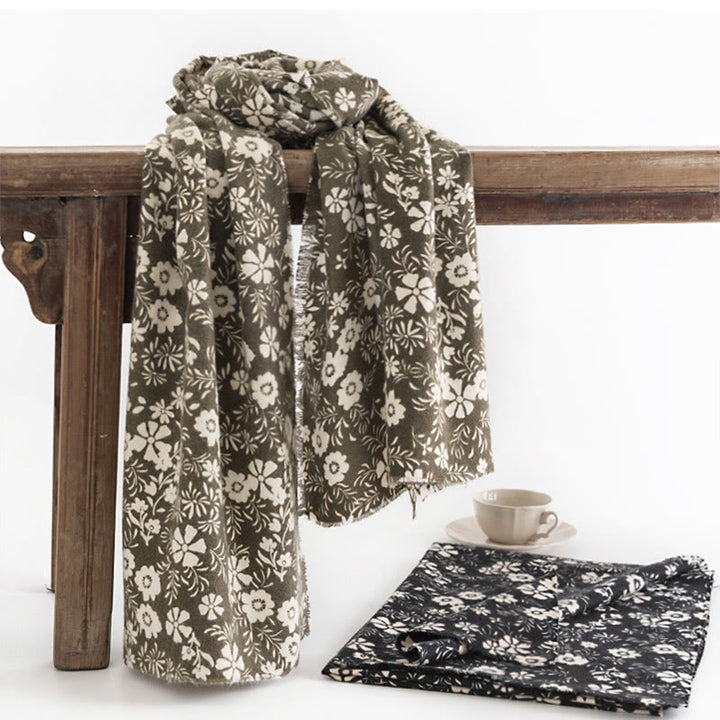Chal tibetano con Buddha Stones y estampado de margaritas frescas para otoño e invierno, suave y cálido, para viajes