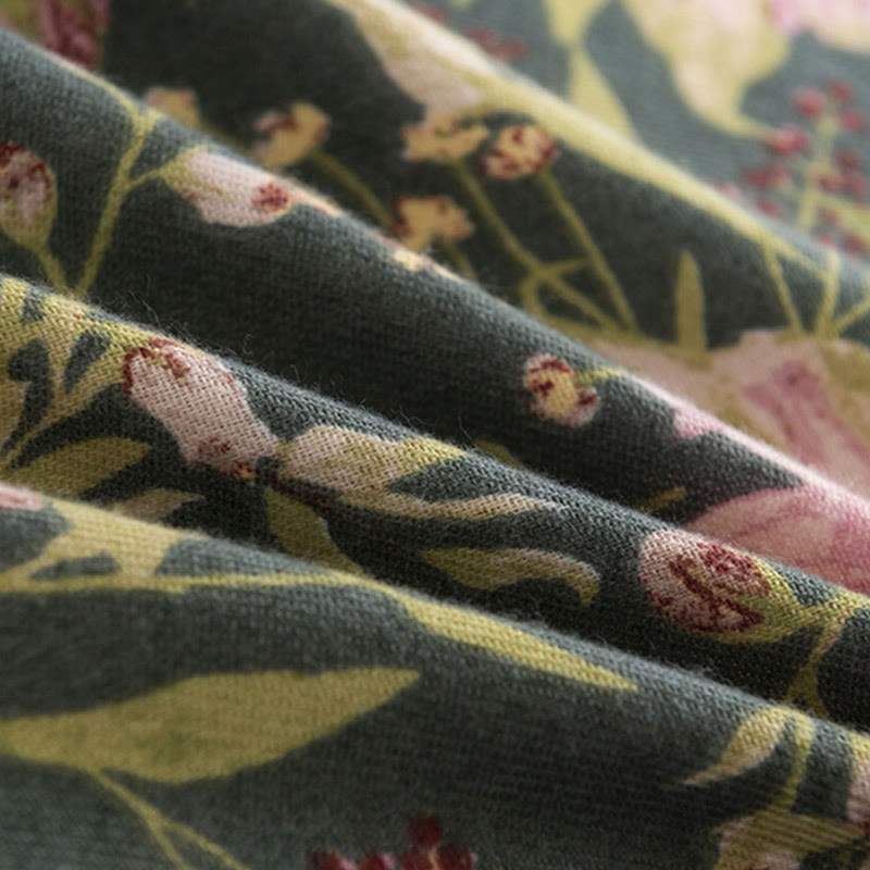 Chal tibetano con Buddha Stones , estampado de hojas exuberantes y flores florecientes, bufanda suave y cálida para otoño e invierno