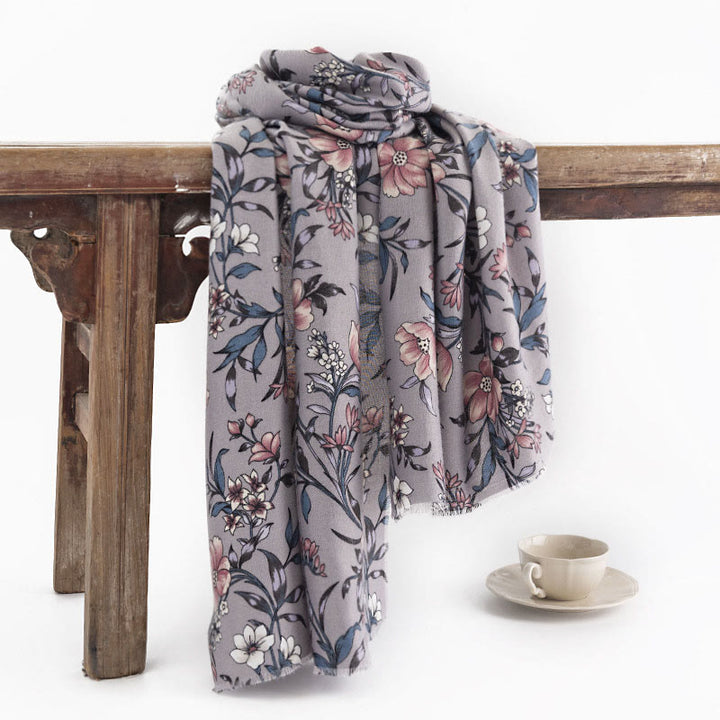 Chal tibetano con Buddha Stones, estampado retro de camelia japonesa en flor, bufanda suave y cálida para otoño e invierno