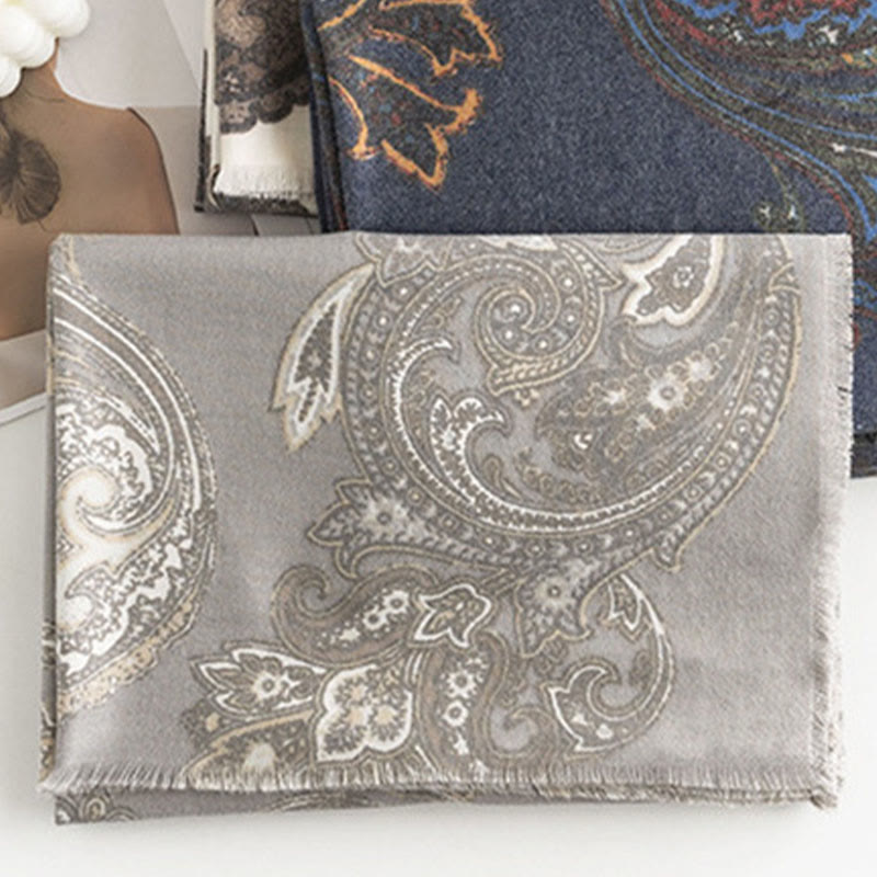 Chal con estampados de cachemira tibetano y Buddha Stones para otoño e invierno, suave y cálido - Gris claro 190*65 cm - image 16