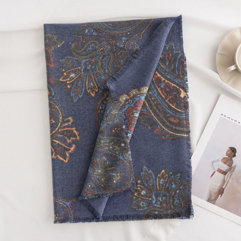 Chal con estampados de cachemira tibetano y Buddha Stones para otoño e invierno, suave y cálido - Azul oscuro 190*65 cm - image 9