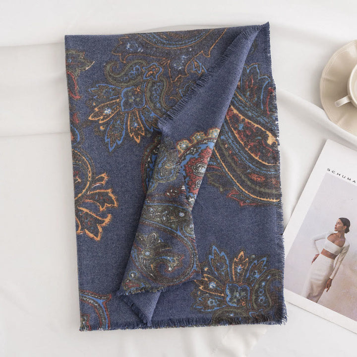 Chal con estampados de cachemira tibetano y Buddha Stones para otoño e invierno, suave y cálido - Azul oscuro 190*65 cm - image 9