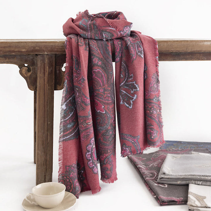 Chal con estampados de cachemira tibetano y Buddha Stones para otoño e invierno, suave y cálido - Coral claro 190*65 cm - image 0
