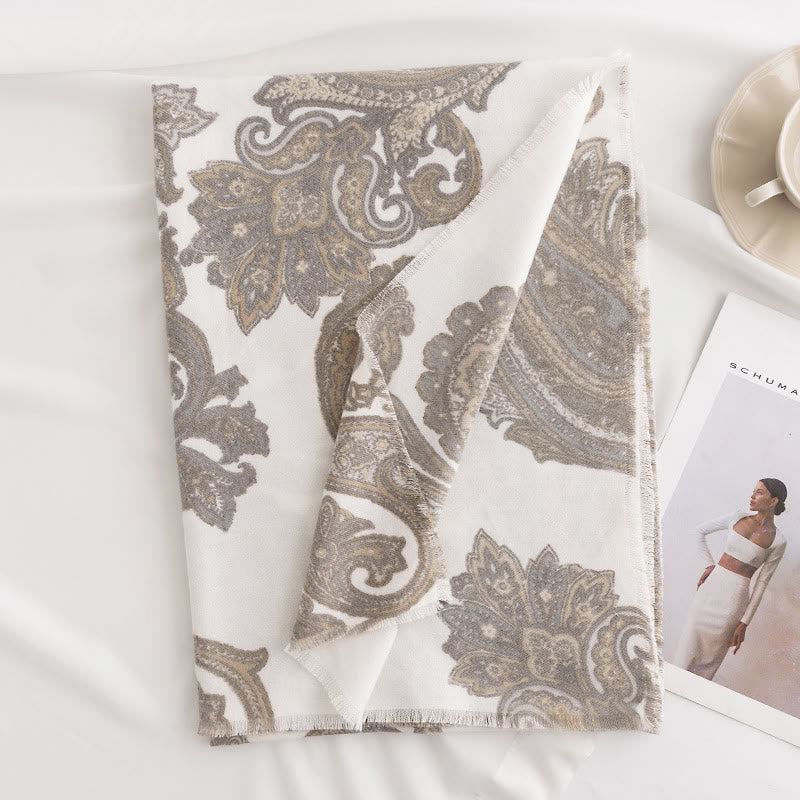 Chal con estampados de cachemira tibetano y Buddha Stones para otoño e invierno, suave y cálido - Blanco 190*65 cm - image 11