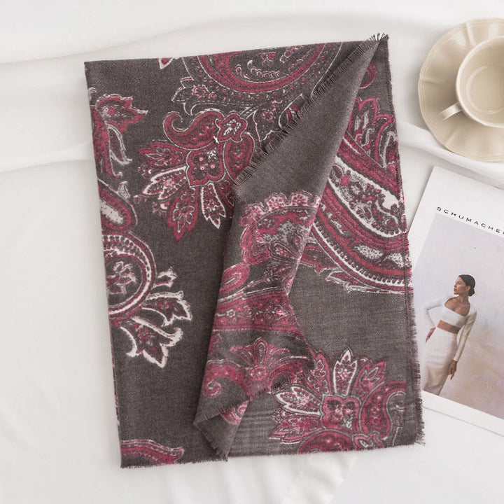 Chal con estampados de cachemira tibetano y Buddha Stones para otoño e invierno, suave y cálido - Gris tenue 190*65 cm - image 15