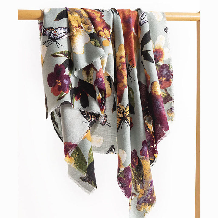 Chal con estampado de flores y mariposas coloridas tibetanas con Buddha Stones, bufanda suave y cálida para otoño e invierno - image 3
