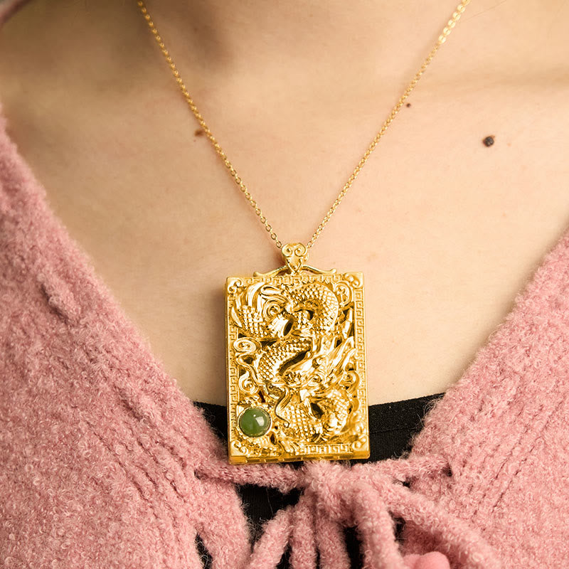 Collar con colgante de jade hetiano de cobre bañado en oro y Buddha Stones con forma de dragón - image 4