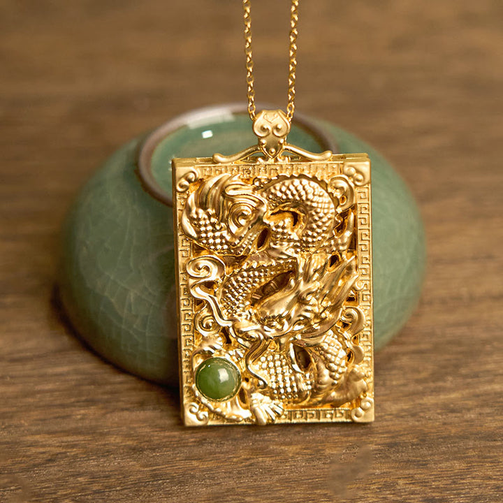 Collar con colgante de jade hetiano de cobre bañado en oro y Buddha Stones con forma de dragón - image 3