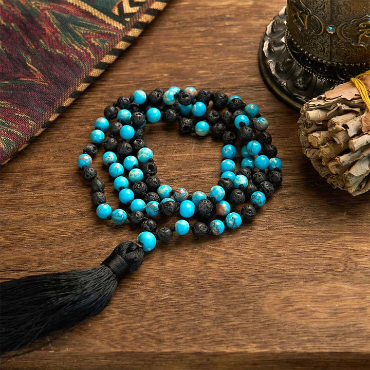 Collares colgantes con borlas y cuentas de lava de piedra del emperador y Buddha Stones